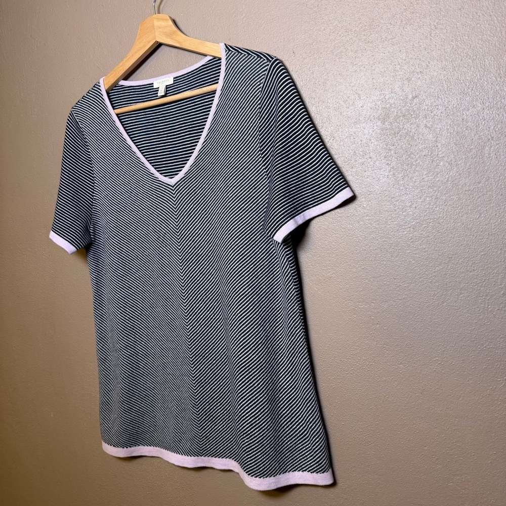 Talbots Womens Size Medium Short Sleeve Knit Striped Shirt 100% Cotton Feminine - Picture 4 of 13
